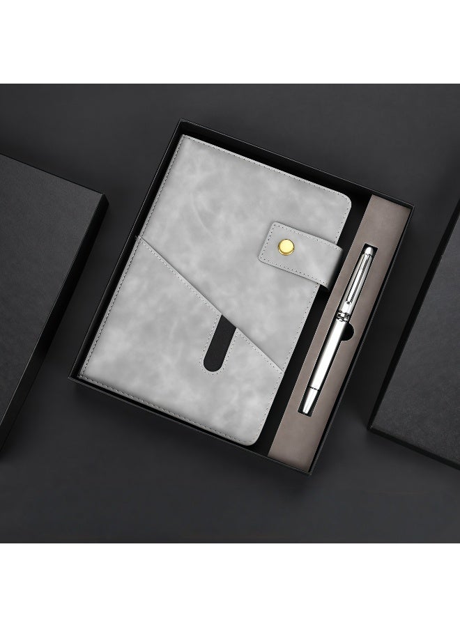 A5  Lined Leather Hardcover Notebook Hardcover Journal Set with Divider, Pocket,  Pen and Gift BoxRuled Notepad for School, Office, Business Travel, Men and Women, Grey - Image 1